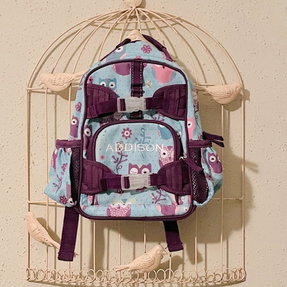Pottery Barn Kids Mini Backpack Owl Print with Addison Embroidered
